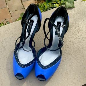 WHBM blue and black heals w silver embellishment